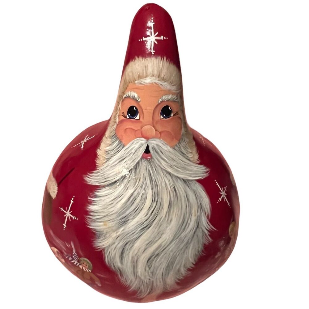 Santa Claus Winter Christmas Gourd Folk Art X-Large 14” Tall Signed & Dated 2005